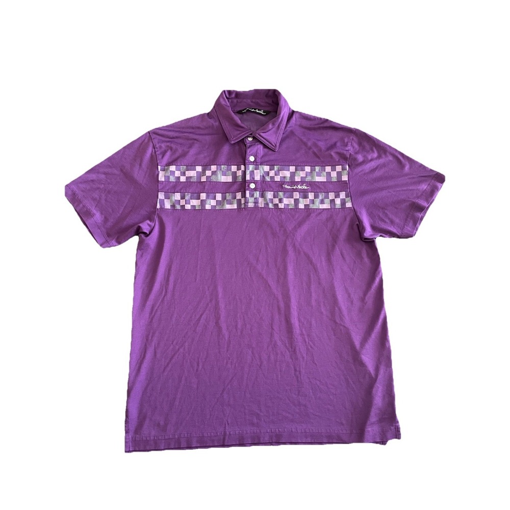 TravisMathew Mens Purple Checkered Chest Stripe Pima Cotton Blend Polo‎ Shirt L
